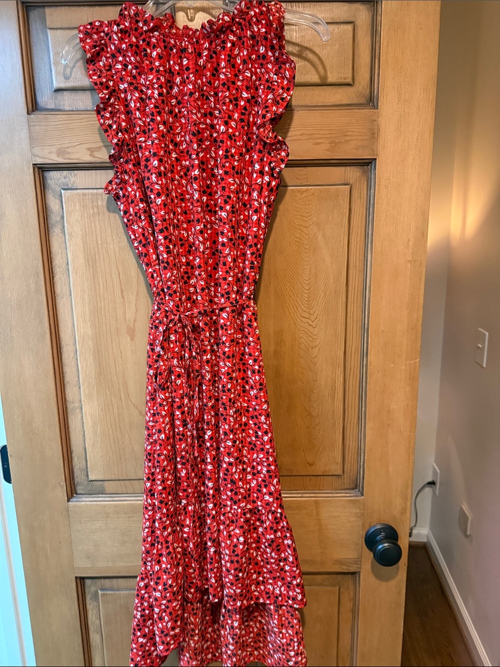 Who What Wear Red Floral Ruffle Maxi Dress